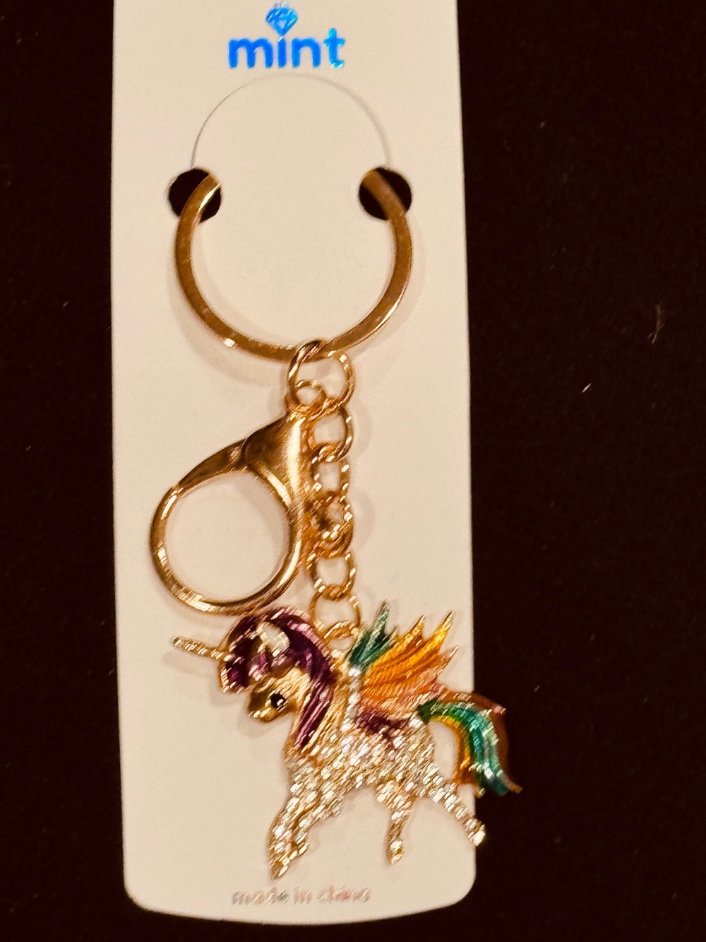 Mint Bag Charm Gold TomeUnicorn Keychain with Purple and Multicolor Enamel NWT